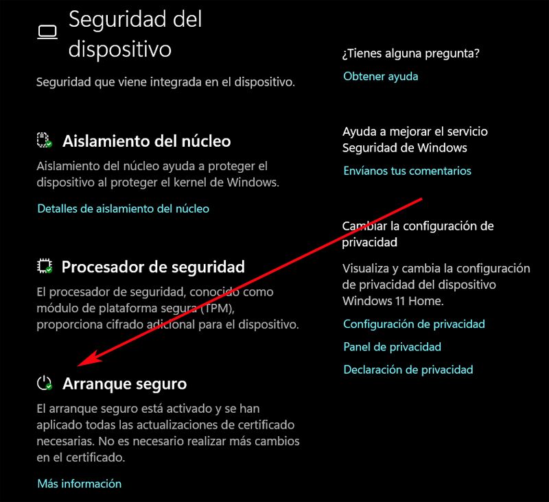 Configuración Arranque seguro actualizado Windows 11.