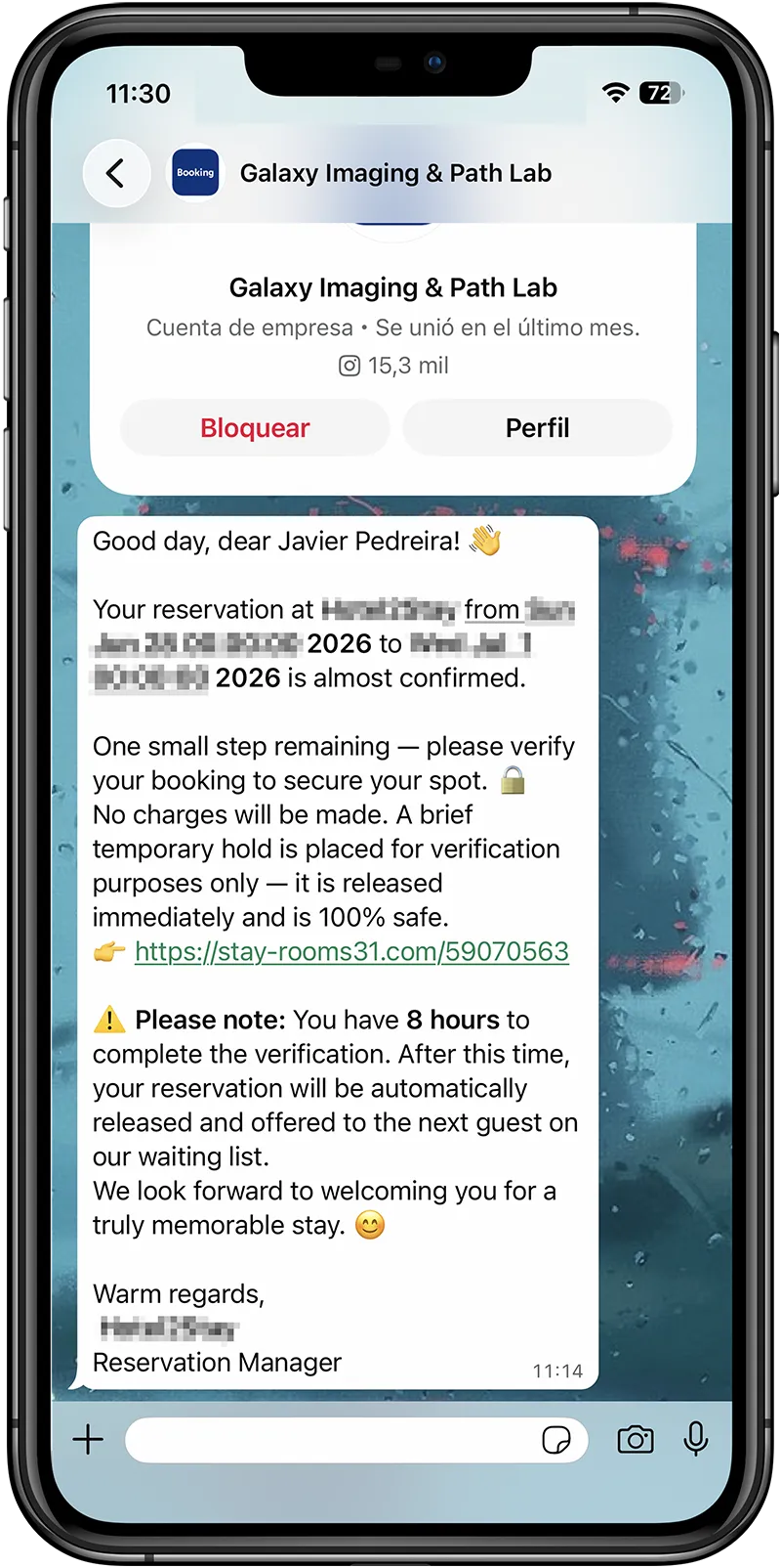 Captura de pantalla del WhatsApp en cuestión