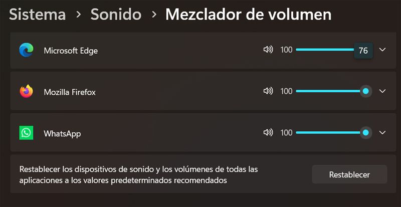 Mezclador de volumen de Windows