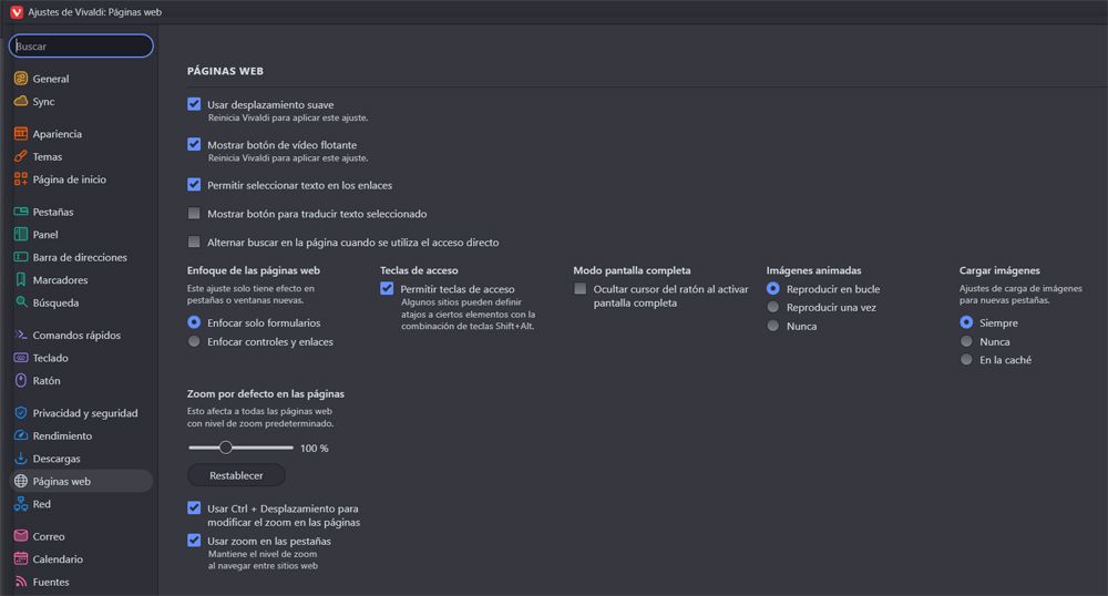 configuracion web vivaldi