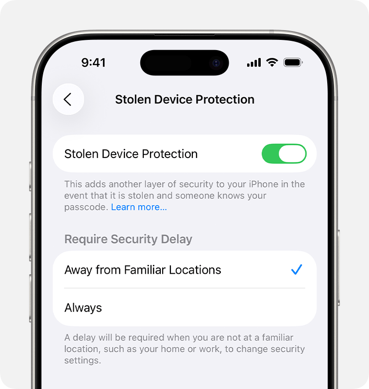 Función Stolen Device Protection en iOS 26.4 | Imagen oficial Apple