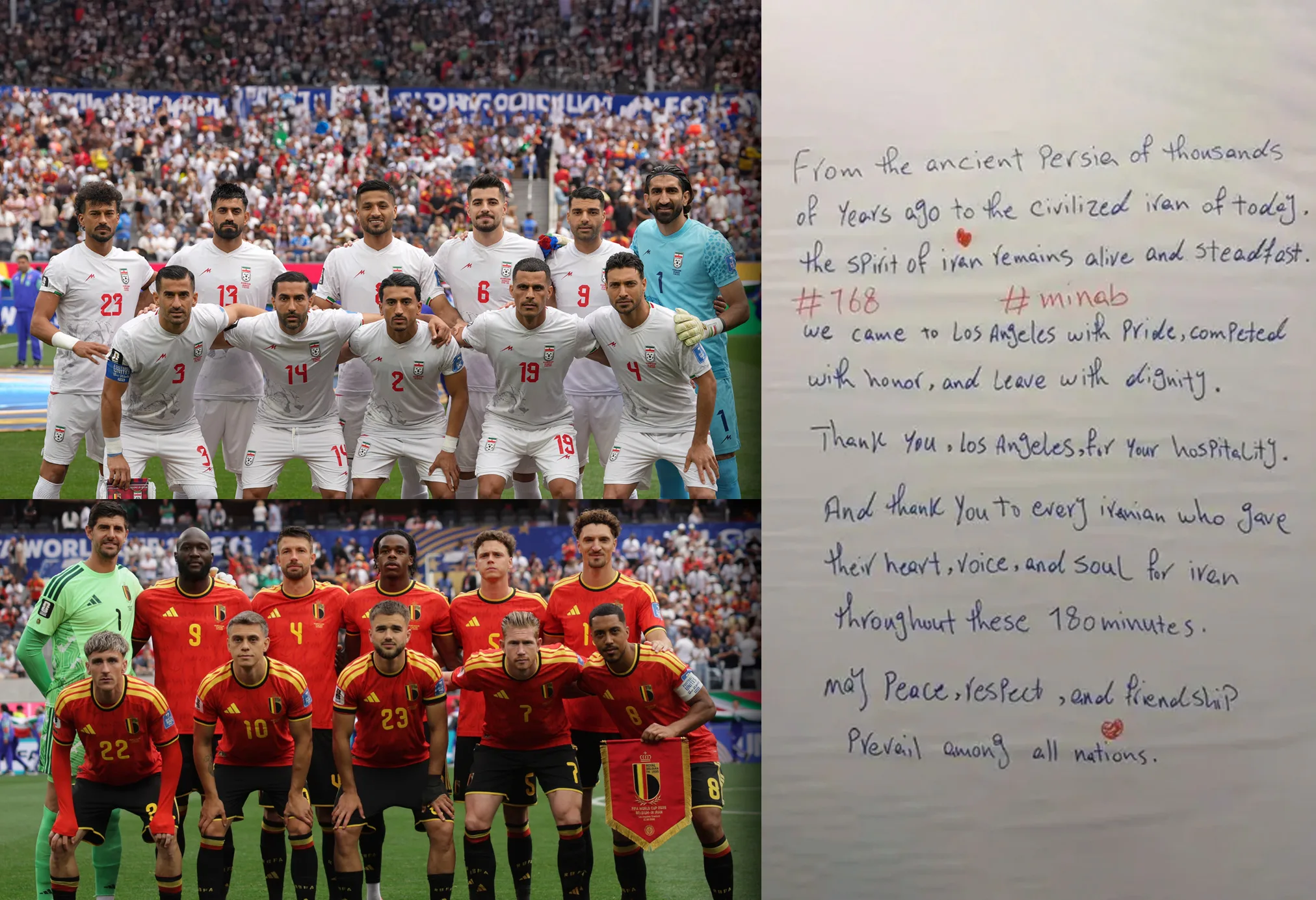 Selección de Irán deja emotiva carta de agradecimiento tras su paso por Los Ángeles en el Mundial Selección de Irán deja emotiva carta de agradecimiento tras su paso por Los Ángeles en el Mundial