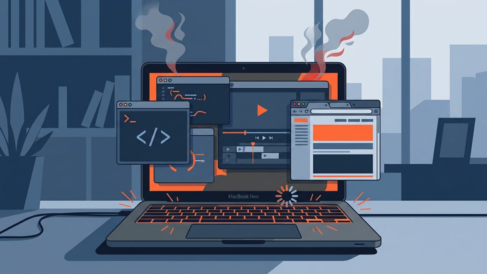 Ilustración de un Macbook Neo con problemas de rendimiento | Imagen ilustrativa, no oficial