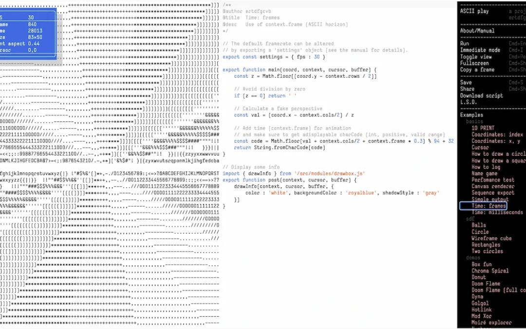 ASCII Play, un laboratorio para programar gráficos animados con caracteres ASCII