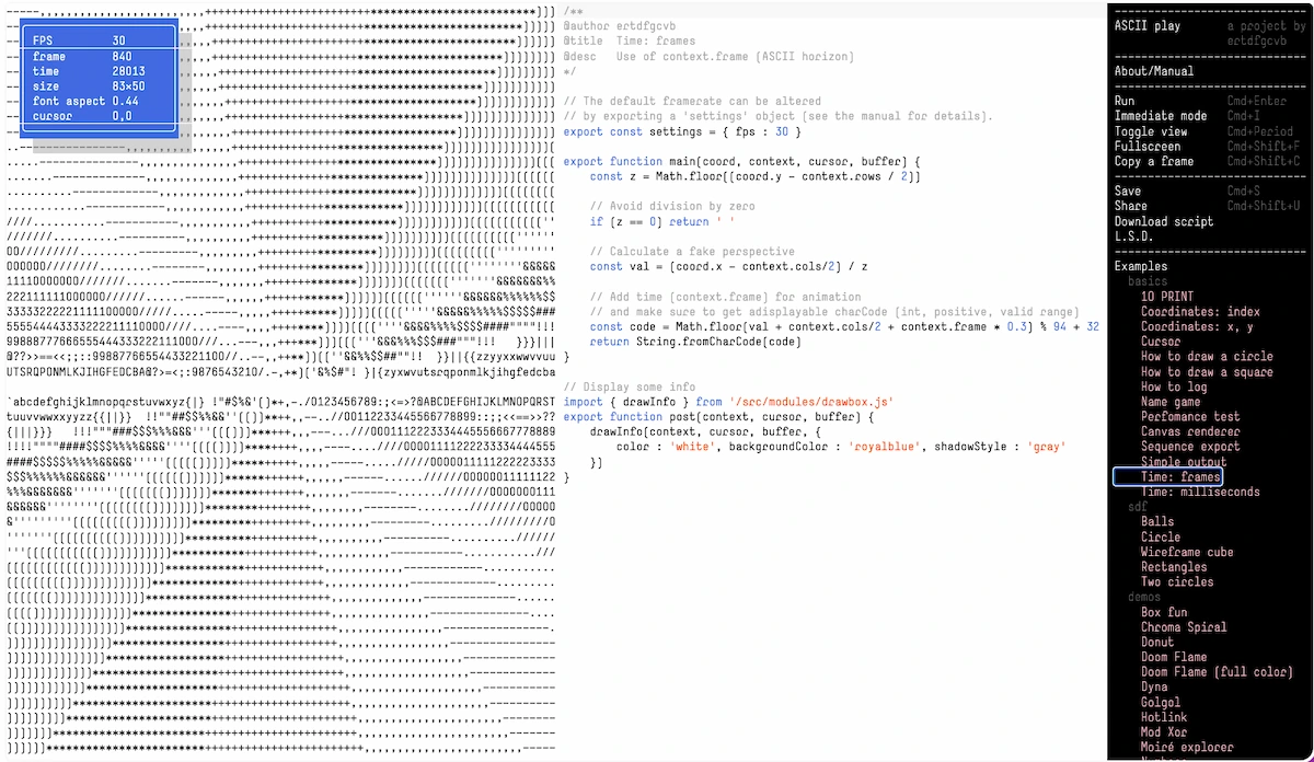 Play, un laboratorio para programar gráficos animados con caracteres ASCII Play, un laboratorio para programar gráficos animados con caracteres ASCII