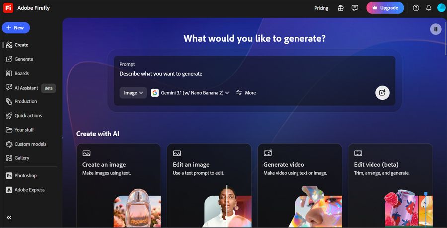 Asistente interfaz Adobe Firefly.