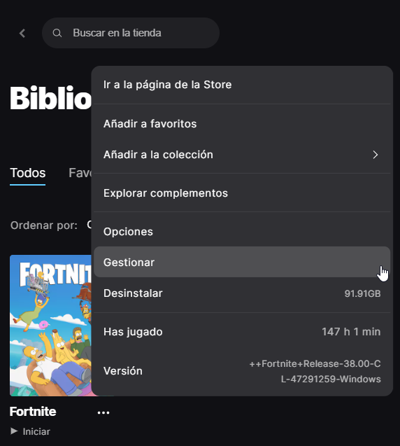 Gestionar Fortnite desde Epic Games