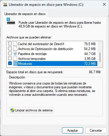 Limpiar disco Windows - Miniaturas