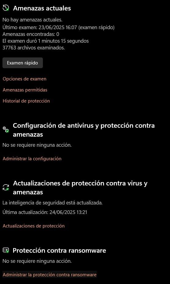 captura del antivirus Windows Defender