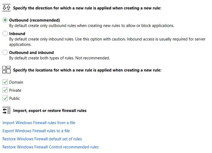 Reglas para el firewall de Windows.